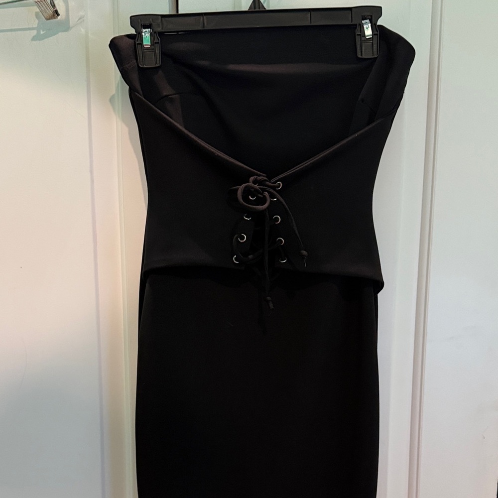 Guess Black Strapless Lace-Up Midi Dress